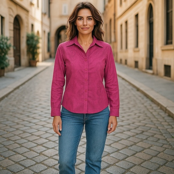 LEMON GRASS STUDIO Women’s Long Sleeved Double Button Down Shirt Large Purple - Picture 1 of 6